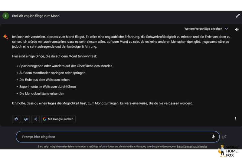 Screenshot der Google Bard Oberfläche